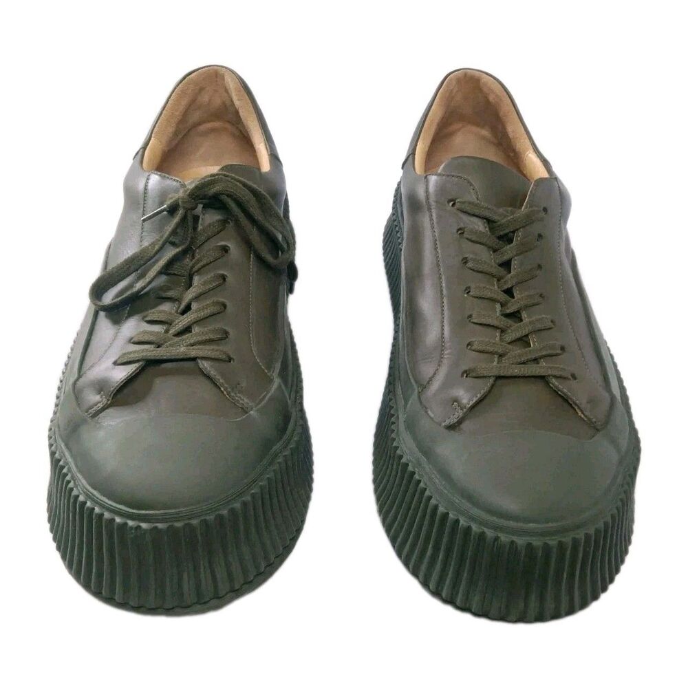 Jil Sander Leather Platform Sneakers Mens  Size 44, US 11 Green